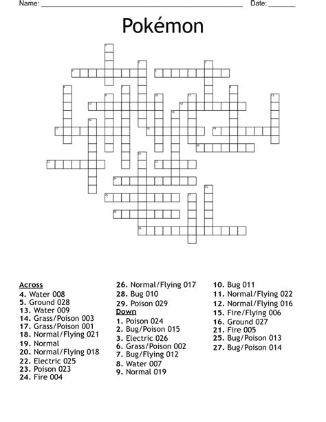 crossword pokemon